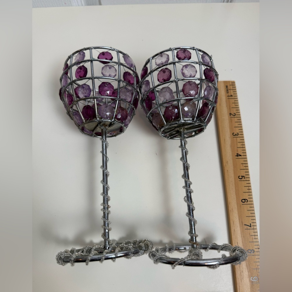 Set of 2 Purple Crystal Beaded Candle Holders Glam Decor - Picture 11 of 16
